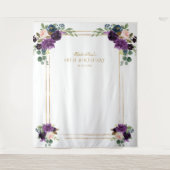 おしゃれなラベンダー フラワーズ ゴールド 18歳の誕生日 フォトプロップ タペストリー (正面)