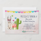 おしゃれなラマの誕生日パーティー 招待状 (正面)