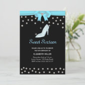 おしゃれなラメ ダイヤモンド スイート16 ブラック背景 招待状 (スタンド正面)