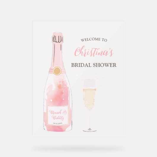 おしゃれなランチ＆バブル シャンパン ブライダルシャワー ウェルカムサイン アクリルサイン (正面)