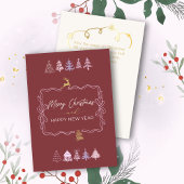 おしゃれなリボンと木の落書き ディープクリムゾン ホリデーカード