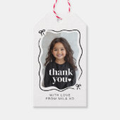 おしゃれなリボンと波線の写真入りバースデーカード ギフトタグ (正面)