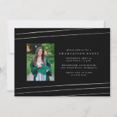 おしゃれなリボンのスクリプトで「卒業生」と書かれた、かっこいい卒業写真 招待状 (裏面)