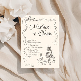 おしゃれなリボンの手書き結婚式招待状 招待状