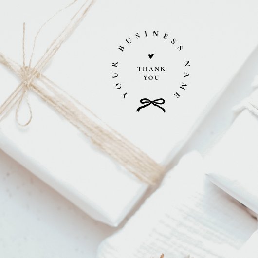 おしゃれなリボン丸型 エレガントなビジネス名 サンクス ラバースタンプ