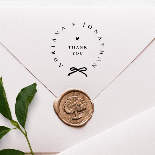 おしゃれなリボン丸型 エレガントな結婚式のお礼 ラバースタンプ