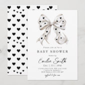 おしゃれなリボン コケット & ハート ベビーシャワー 招待状 (正面/裏面)