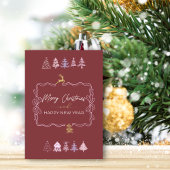 おしゃれなリボン&ツリーの落書き ディープクリムゾン ホリデーカード