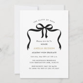 おしゃれなリボン ブラック＆ホワイト フォト 卒業式 招待状 (裏面)