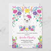 おしゃれなリャマ メキシカンフラワーベビーシャワーガール 招待状 (正面)