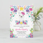 おしゃれなリャマ メキシカンフラワーベビーシャワーガール 招待状 (スタンド正面)