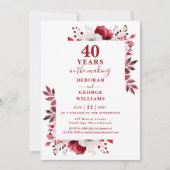 おしゃれなルビー 40周年 結婚記念日の花 招待状 (正面)
