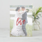 おしゃれなレッドカジュアルフォトヴェラム結婚式 招待状 (スタンド正面)