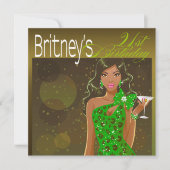 おしゃれなレディ バースデー カクテル オリーブ/グリーン 招待状 (正面)