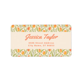 おしゃれなレトロなチューリップの花の宛名ラベル ラベル