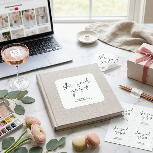 おしゃれなレトロなモノクロの結婚前お披露目パーティー スクエアシール