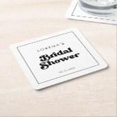 おしゃれなレトロな白黒のブライズシャワー スクエアペーパーコースター (アングル)