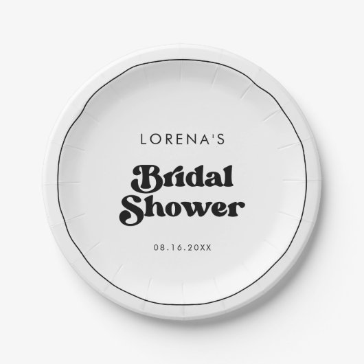 おしゃれなレトロな白黒のブライズシャワー ペーパープレート (正面)