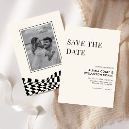 おしゃれなレトロな黒と白の結婚式の「save the date」 招待状