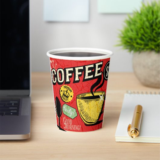 おしゃれなレトロコーヒー好きのためのレッド 紙コップ (インサイチュ)