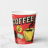 おしゃれなレトロコーヒー好きのためのレッド 紙コップ (裏面)