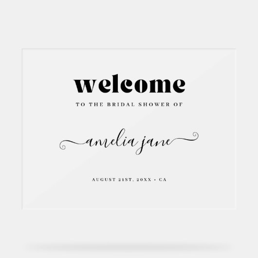 おしゃれなレトロスクリプトのモダンな結婚前お披露目ウェルカム アクリルサイン (正面)