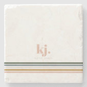 おしゃれなレトロストライプのモノグラム ストーンコースター (正面)