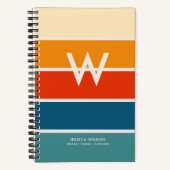 おしゃれなレトロストライプ モノグラム 個人用 ノートブック (正面)