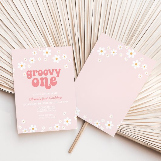 おしゃれなレトロダイジーボヘミアフラワーファーストバースデー 招待状