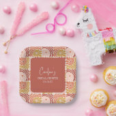 おしゃれなレトロピンクサビ花柄オーダーメイド ブライダルシャワー ペーパープレート (パーティー)