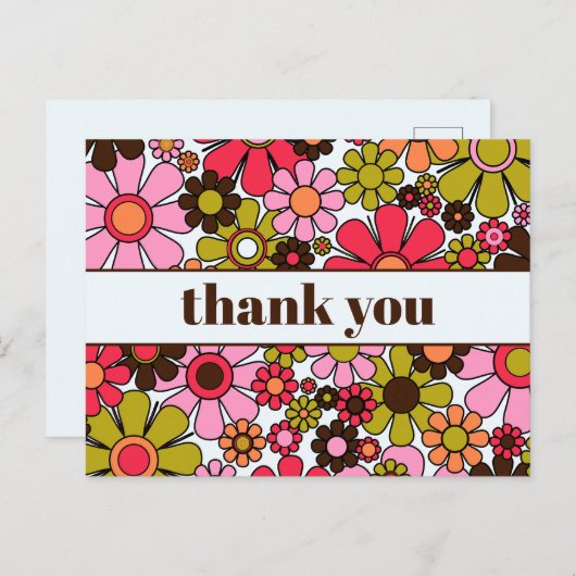 おしゃれなレトロフラワー60年代 70年代 花柄 サンクス ポストカード (正面/裏面)