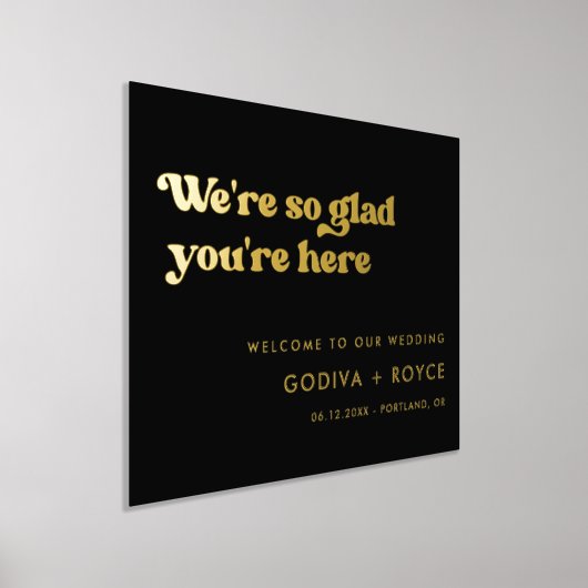 おしゃれなレトロブラックとゴールド  こちらに来てくださってとても嬉しいです 箔ポスター (レイダウン)