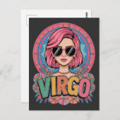 おしゃれなレトロ乙女座女性の星座マーク カラフル ポストカード (正面/裏面)