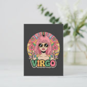 おしゃれなレトロ乙女座女性の星座マーク カラフル ポストカード (スタンド正面)