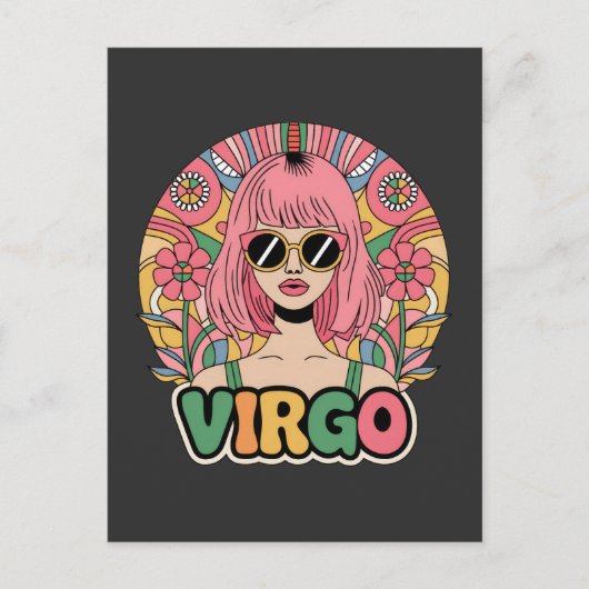 おしゃれなレトロ乙女座女性の星座マーク カラフル ポストカード (正面)