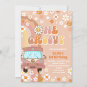 おしゃれなレトロ虹色の1歳誕生日パーティー招待状 招待状 (正面)