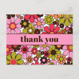 おしゃれなレトロ フラワー 60年代 70年代 花柄 サンキュー ポストカード