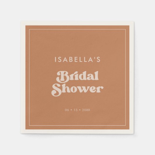 おしゃれなレトロ ブラウンシュガー ブライダルシャワー スタンダードカクテルナプキン (正面)