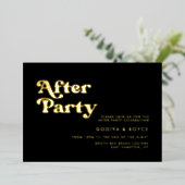 おしゃれなレトロ ブラック＆ゴールドの結婚式アフターパーティー 箔招待状 (立ち正面)
