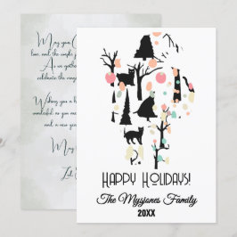 おしゃれなレトロ ミニマリスト 黒猫 & ブランチ シーズンカード