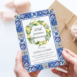 おしゃれなレモンのモザイクタイル 50周年結婚記念日 招待状