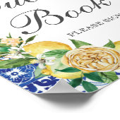 おしゃれなレモンイエローの花のゲストブックにサインしてください ポスター (角)