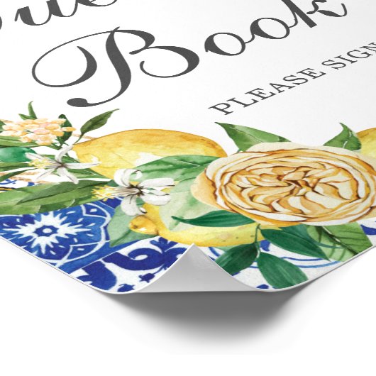 おしゃれなレモンイエローの花のゲストブックにサインしてください ポスター (角)