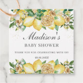 おしゃれなレモン花緑のベイビーシャワー感謝カード フェイバータグ (正面)