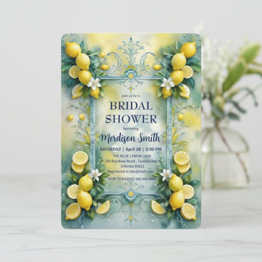 おしゃれなレモン 地中海の夏のブライズシャワー セーブザデート (スタンド正面)