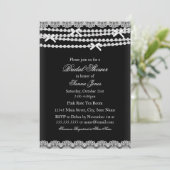おしゃれなレースとパール ブラック ブライダルシャワーの招待状 招待状 (スタンド正面)