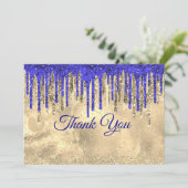 おしゃれなロイヤルブルーゴールドグリッターが垂れ落ちる サンキューカード (スタンド正面)