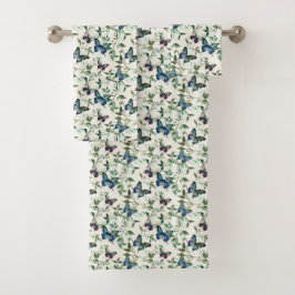 おしゃれなロマンチックブルーの蝶の花嫁のシャワー バスタオルセット