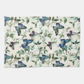 おしゃれなロマンチックブルーバタフライブライダルシャワー キッチンタオル (横)