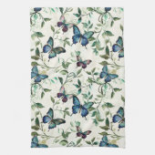 おしゃれなロマンチックブルーバタフライブライダルシャワー キッチンタオル (縦)